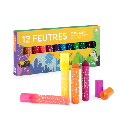 12 gros feutres pointes coniques Les Toupitis Moulin Roty
