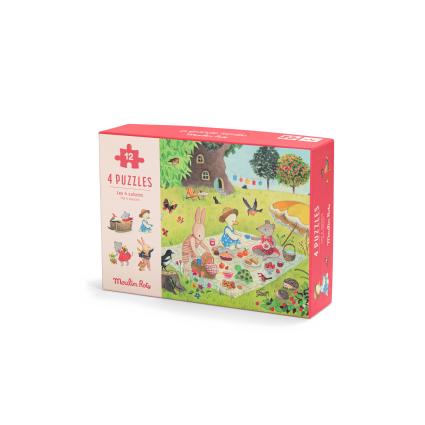 4 mini puzzles Des saisons 12 pcs La Grande Famille Moulin Roty