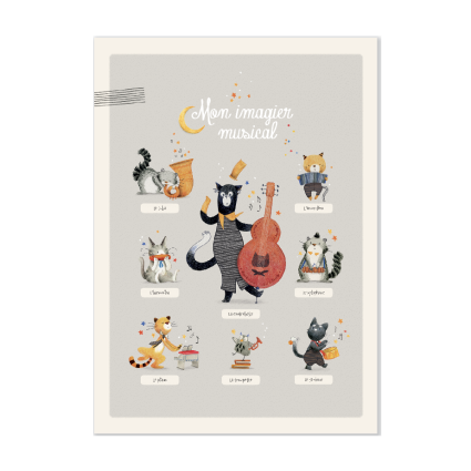 Affiche Imagier musical 50x70cm Les Moustaches Moulin Roty