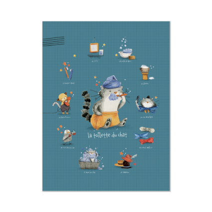 Affiche Toilette du chat 30x40cm Les Moustaches Moulin Roty