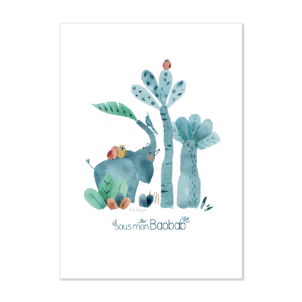 Affiche Elephant 50x70cm Sous mon baobab Moulin Roty