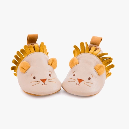 Chaussons cuir lion beige Sous mon baobab 06 mois Moulin Roty