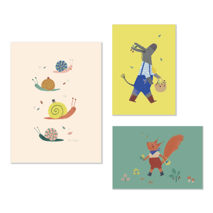 Set de 3 affiches Pomme des bois Moulin Roty