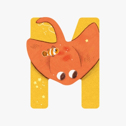 Lettre bois M jaune Mon premier alphabet Moulin Roty