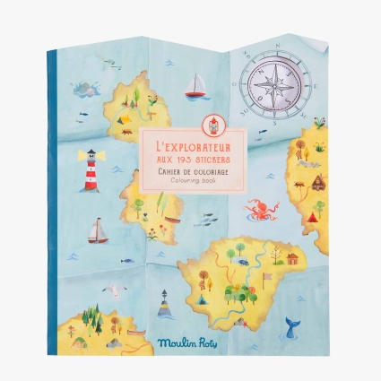 Cahier de coloriage et stickers L'explorateur Le Jardin du Moulin Moulin Roty