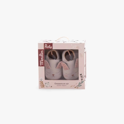 Chaussons cuir Lapin gris