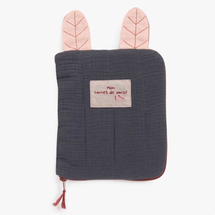 Protege carnet de sante a broder gris Apres la pluie Moulin Roty