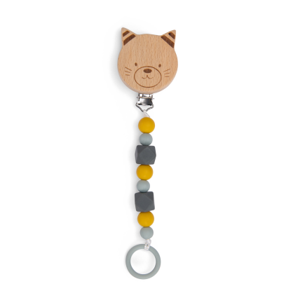 Attachetetine bois et silicone Chat Les Moustaches Moulin Roty