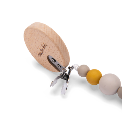 Attache-tétine bois et silicone Lion