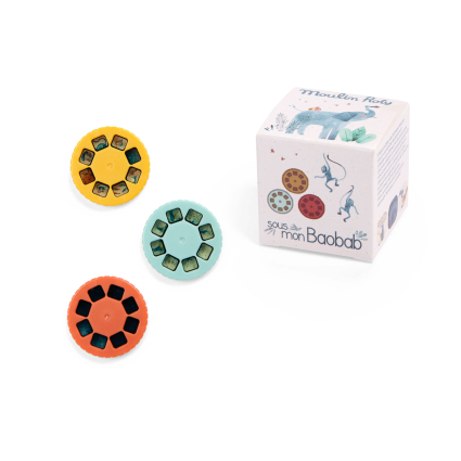 Boite de 3 disques pour lampe a histoires Sous mon baobab Moulin Roty