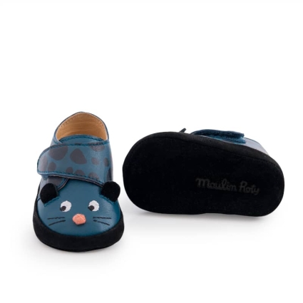Chaussons cuir panthère bleu