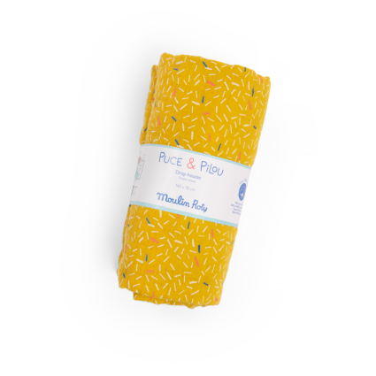 Drap housse jaune lit bebe 70 x 140 cm Puce  Pilou Moulin Roty