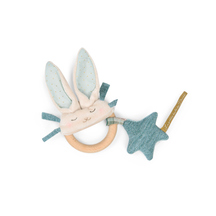 Hochet anneau bois Lapin bleu La petite ecole de danse