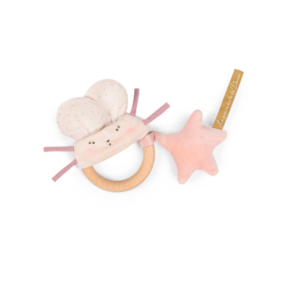 Hochet anneau bois souris rose La petite ecole de danse