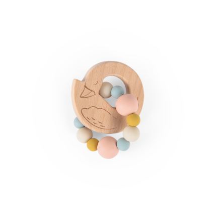 Hochet anneau de dentition bois et silicone Cygne La petite ecole de danse
