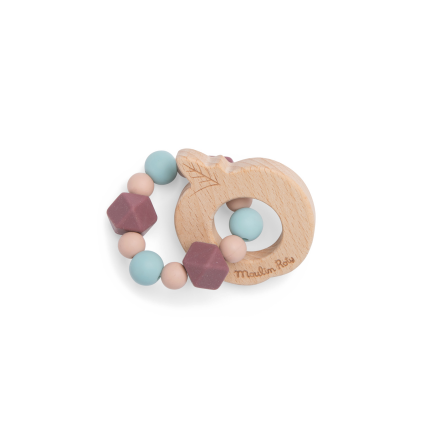 Hochet anneau de dentition bois et silicone Pomme Apres la pluie Moulin Roty