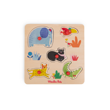 Puzzle encastrable en bois 5 animaux Les Toupitis Moulin Roty