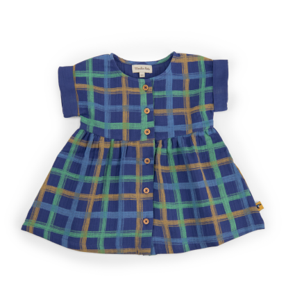Robe lange bleu imprime carreaux Jungle  Nora 