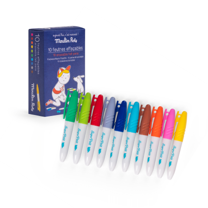 Set de 10 feutres effacable super petit Aujourd hui c'est mercredi Moulin Roty