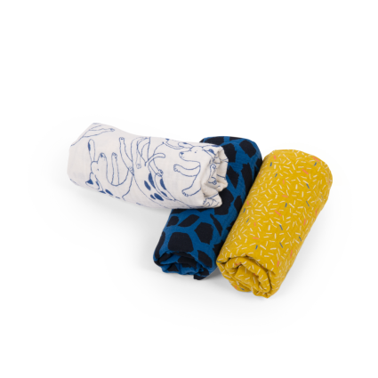 Set de 3 langes imprimes Puce  Pilou Moulin Roty