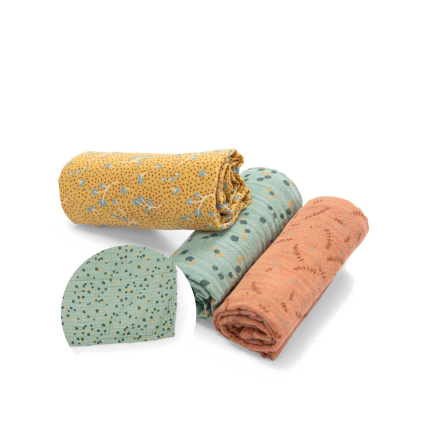 Set de 3 langes en coton bio Trois Petits Lapins Moulin Roty