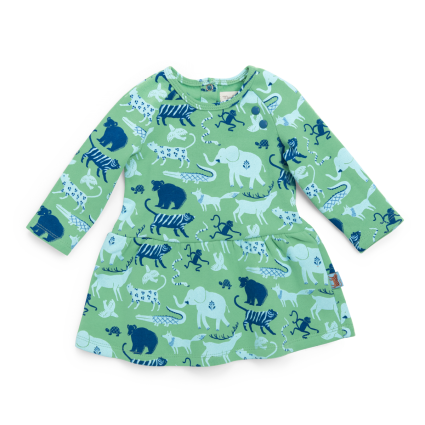 Robe molleton carbone gratté vert imprimé animaux - Marilou