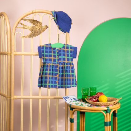 Robe lange bleu imprimé carreaux Jungle - Nora 