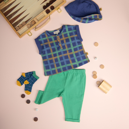 Chapeau lange bleu carreaux Jungle - Ninon